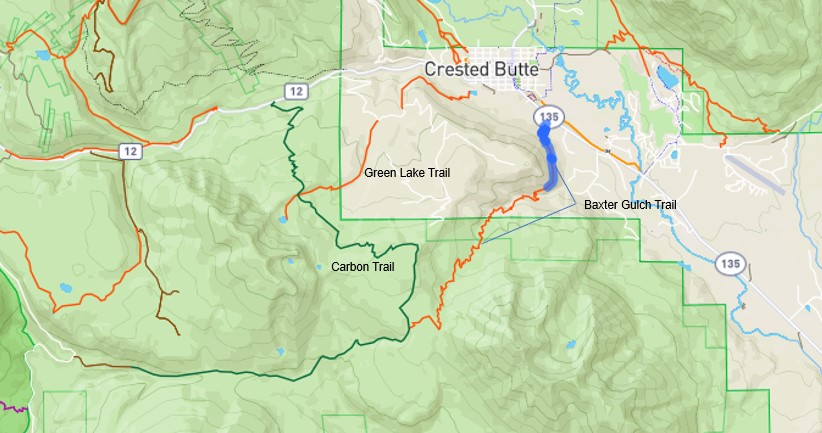 Map from Mapbox and courtesy of Crested Butte Mountain Bike Association.